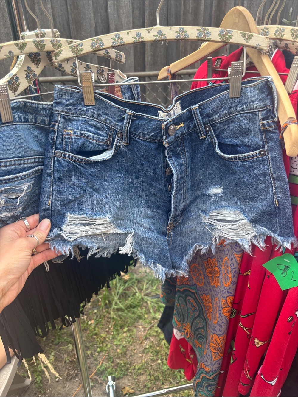Free People Dark Blue Distressed Denim Cutoff Shorts